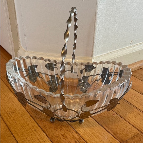 Vintage Other - vintage mcm 1950s beautiful Glass 
bowl & Twisted Metal Handle and leaf Accents